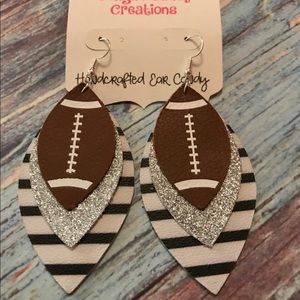 Silver Football Stripes Leather Spirit Earrings